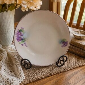 Vintage Bavaria Hand Painted Violet Floral Plate 7" Signed Porcelain Germany